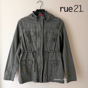 Rue 21 Utility Cargo Military Distressed Hooded Jacket Green Juniors Large